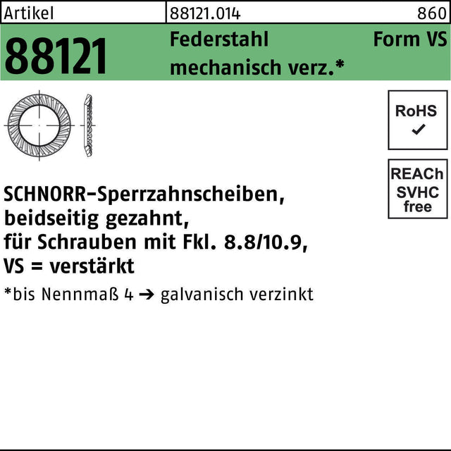 SCHNORR Sperrzahnscheibe R 88121 VS 22x33x2 Federstahl beidseitig gezahnt 100 Stück