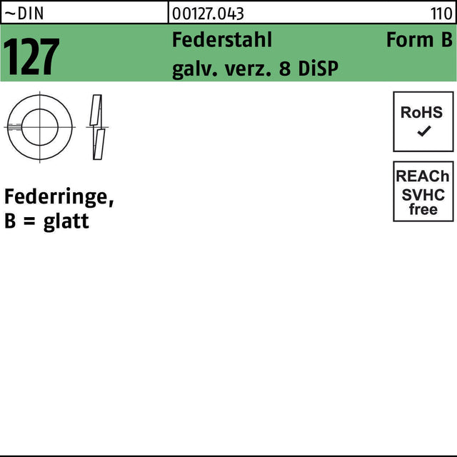F. REYHER Nchfg. GmbH & Co. KG Federring DIN 127 B 16 Federstahl galv. verz. 8 DiSP 250 Stück