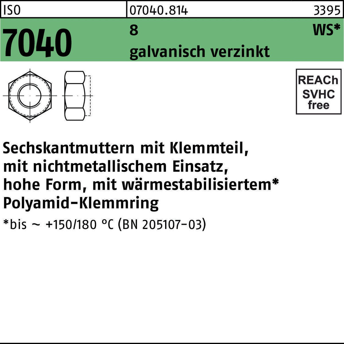 Sechskantmutter ISO 7040 Klemmteil M4 8 galvanisch verzinkt von F. REYHER – 200 Stück