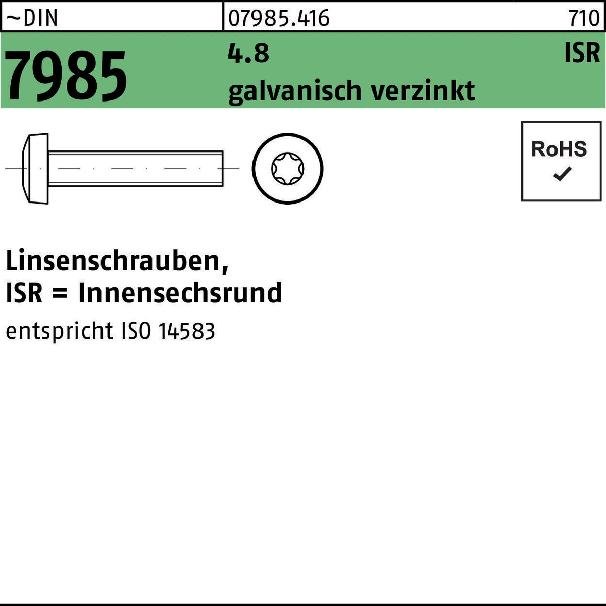 F. REYHER Linsenschraube DIN 7985 ISR M2x4-T6 4.8 galvanisch verzinkt 2000 Stück