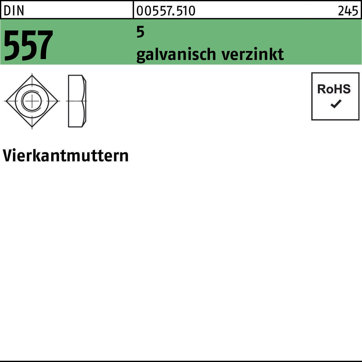 Vierkantmutter DIN 557 M5 von F. REYHER – 100 Stück, Stahl, für vielseitige Verbindungen