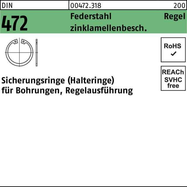 F. REYHER Sicherungsring DIN 472 10x1 Federstahl zinklamellenbeschichtet 1000 Stück