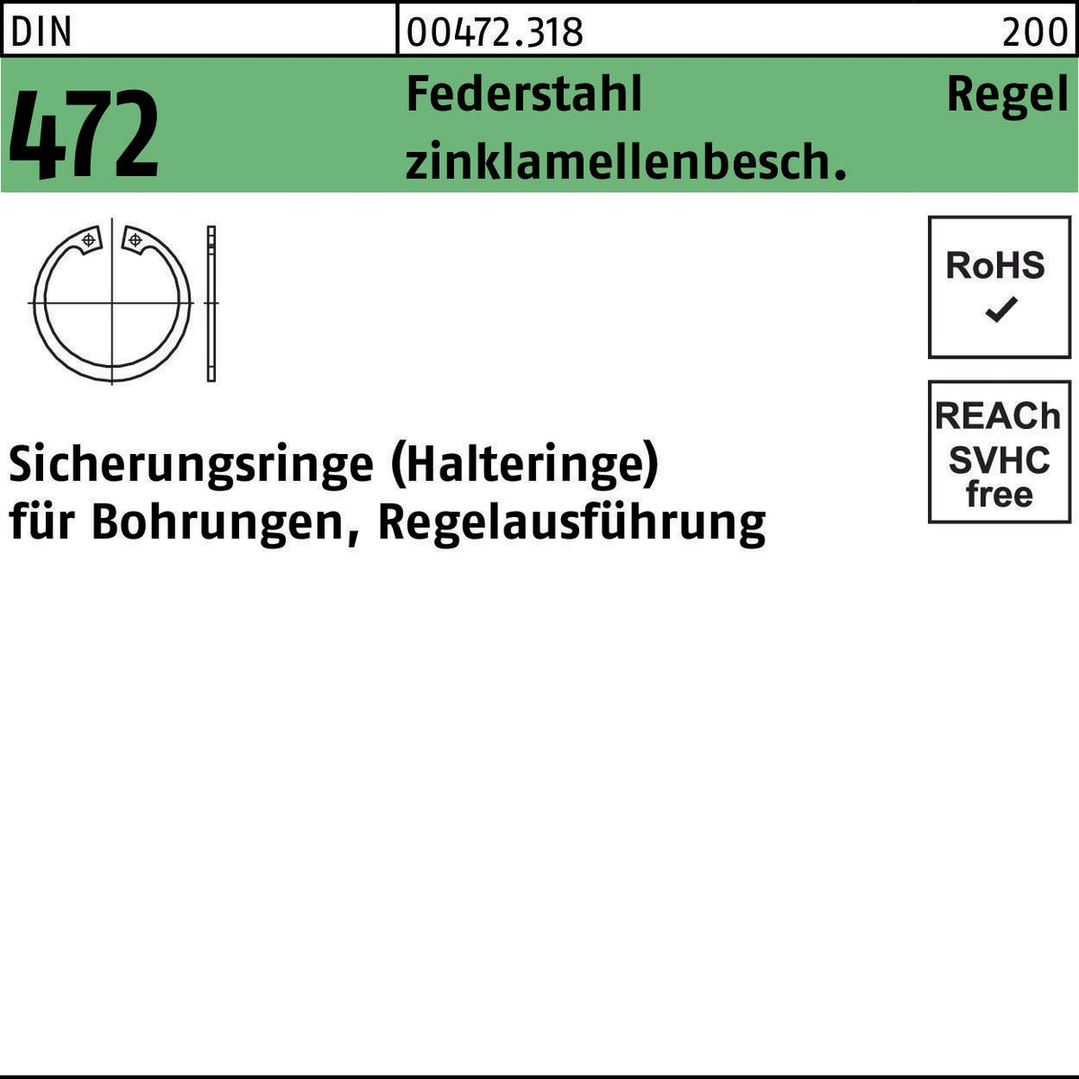 Sicherungsring DIN 472 70x2,5 Federstahl zinklamellenbeschichtet 50 Stück von F. REYHER