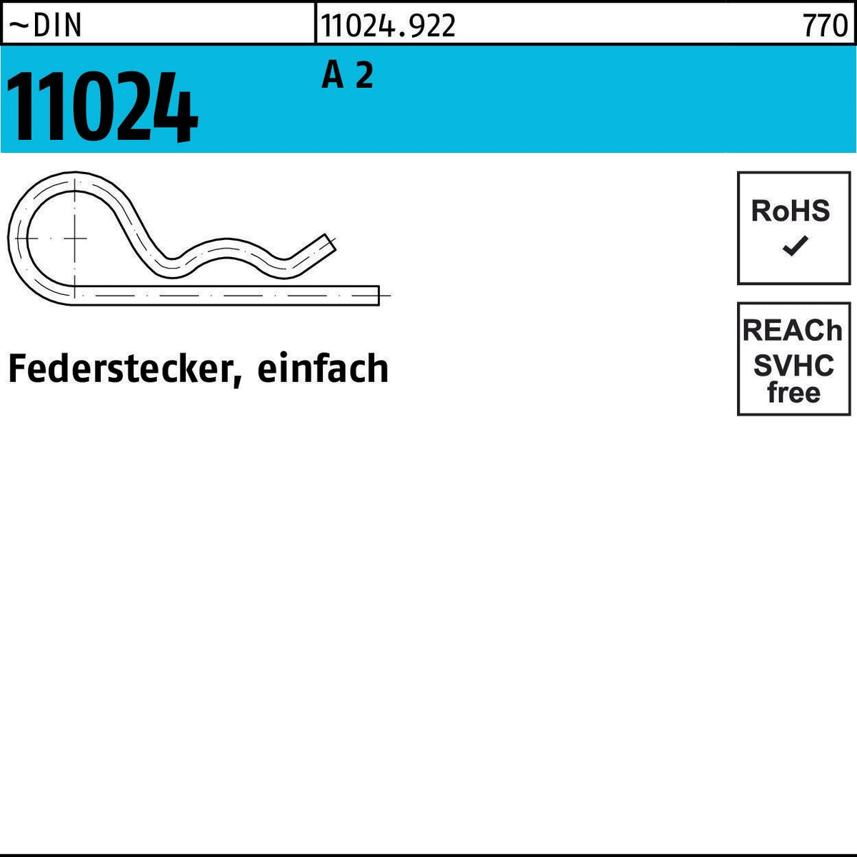 Federstecker DIN 11024 A 2, 2 mm, einfach – 25 Stück von F. REYHER