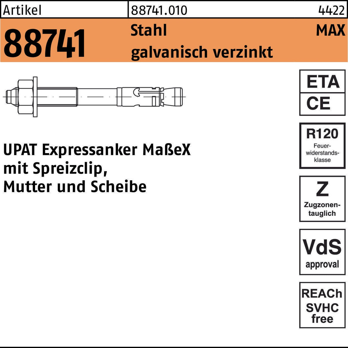 UPAT Expressanker MAX R 88741, Stahl galvanisch verzinkt, M8