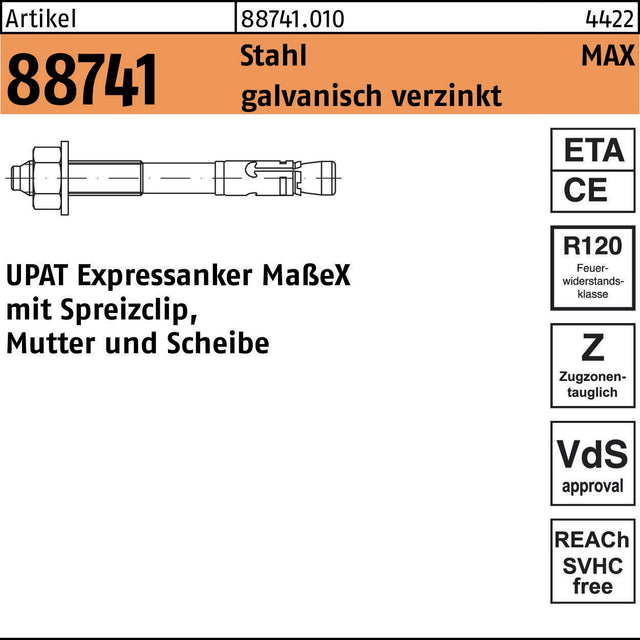 UPAT Expressanker MAX R 88741, Stahl galvanisch verzinkt, M8