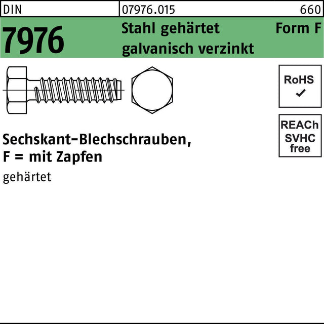 F. REYHER Sechskant-Blechschrauben DIN 7976 4,8x19 mm Form F, Stahl verzinkt