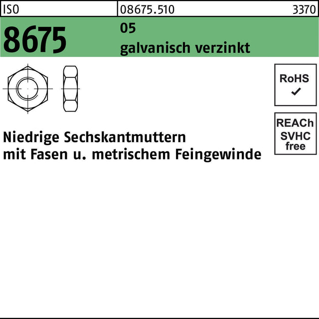 F. REYHER Sechskantmutter ISO 8675 M10x1 feingewinde verzinkt