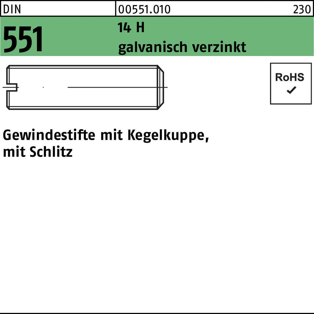 F. REYHER Gewindestift DIN 551 mit Kegelkuppe & Schlitz M3x3 – 200 Stück, galvanisch verzinkt