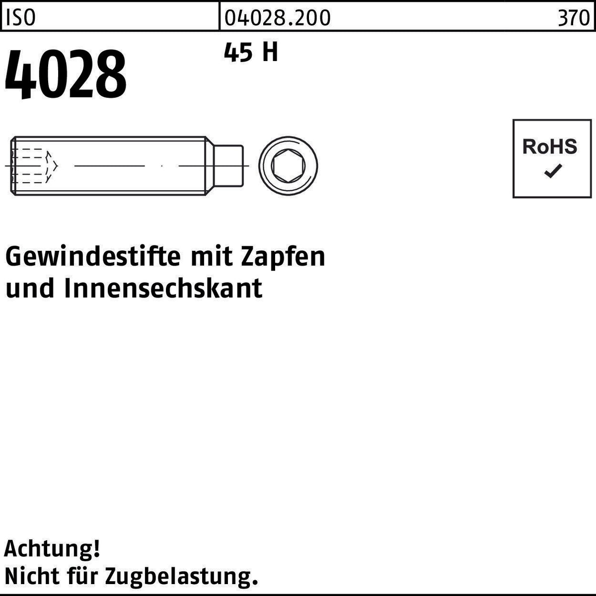 F. REYHER Gewindestift ISO 4028 Zapfen/Innensechskant M3x3 45 H – 1000 Stück