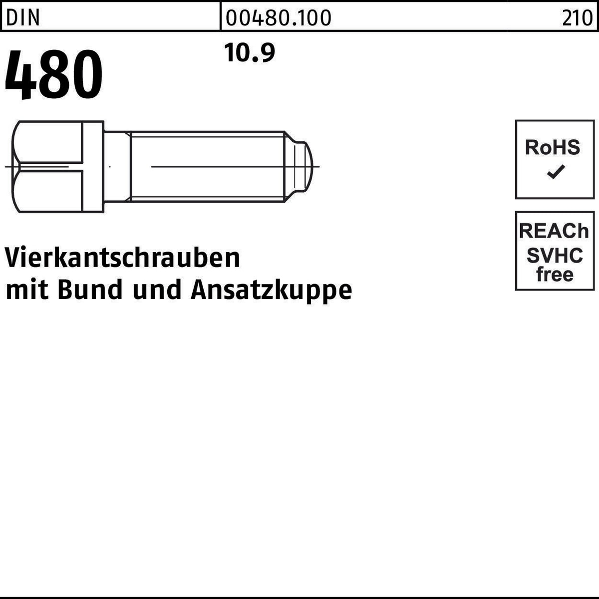 F. REYHER Vierkantschraube DIN 480 M10x50 10.9 mit Bund und Ansatzkuppe