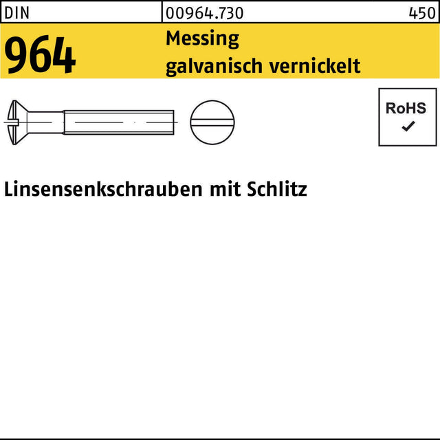 F. REYHER Linsensenkschraube DIN 964 Schlitz M3x8 Messing vernickelt 200 Stück