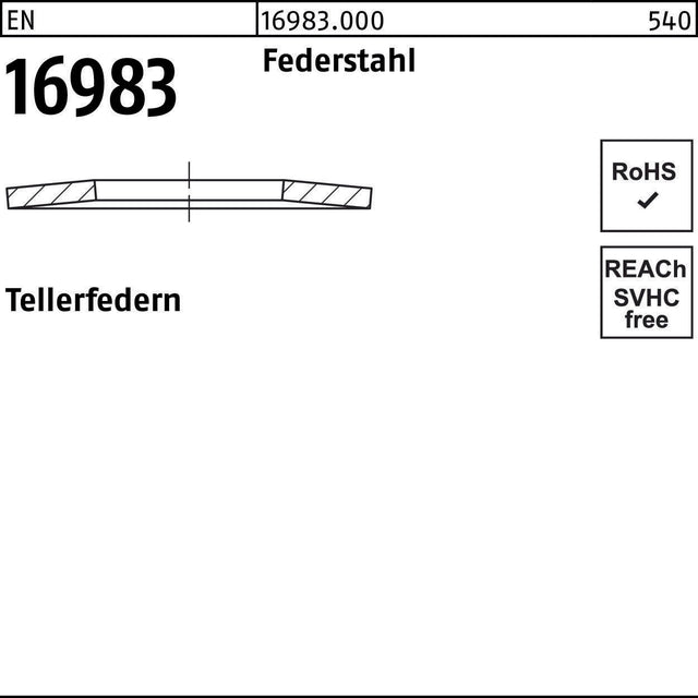 F. REYHER Tellerfeder EN 16983 8x3,2x0,3 mm Federstahl 200 Stück