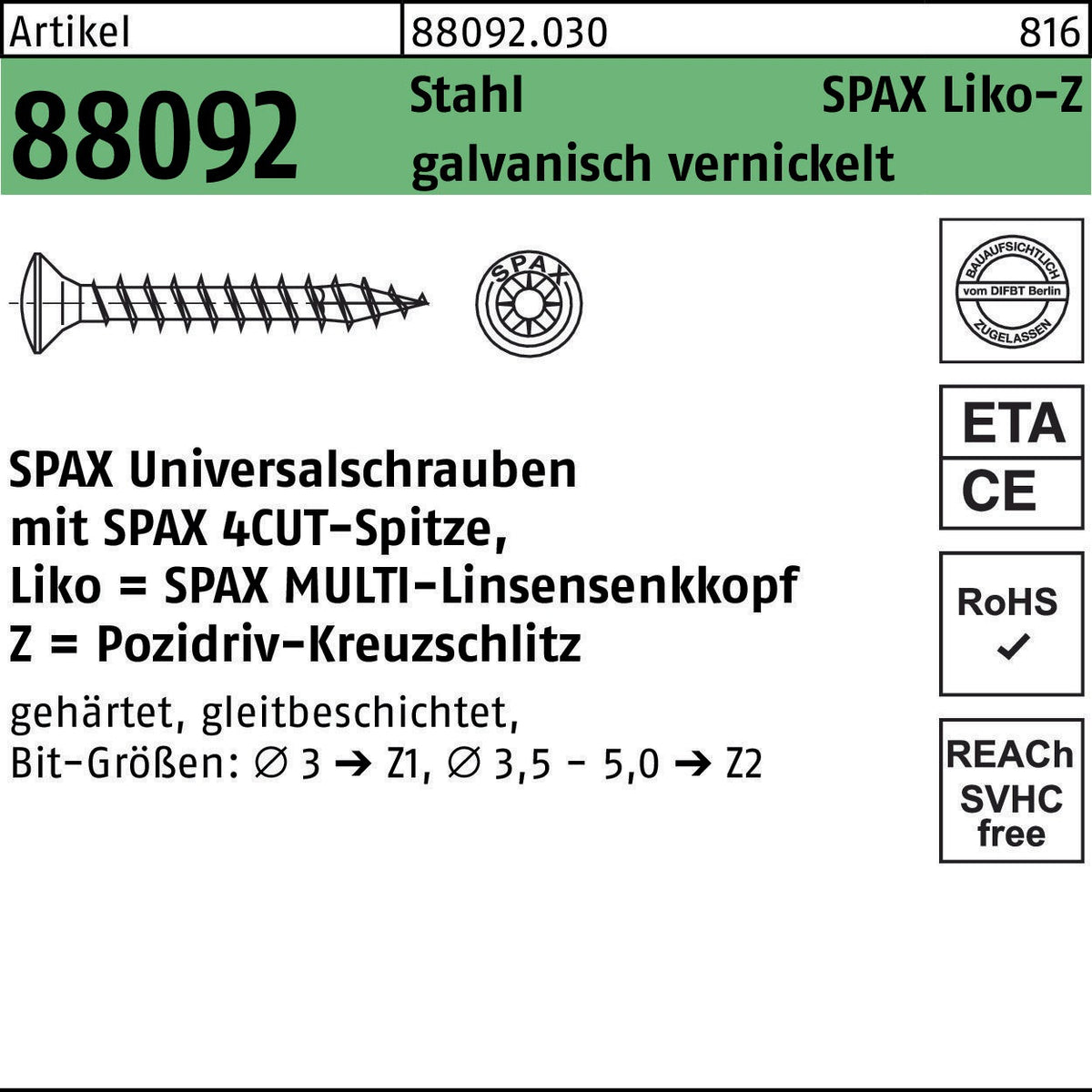 SPAX Liko-Z Universalschrauben 3,5x15 mm WIROX Stahl