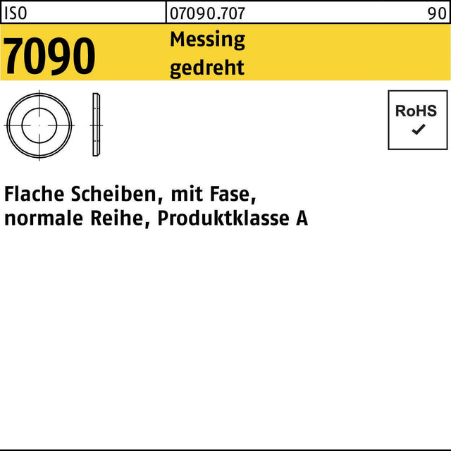 Unterlegscheibe ISO 7090 mit Fase 10 mm Messing gedreht von F. REYHER – 100 Stück