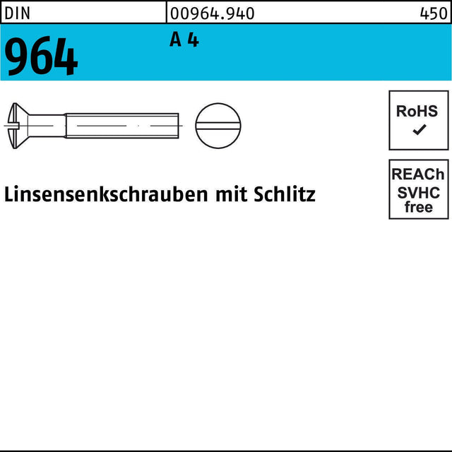 F. REYHER Linsensenkschraube DIN 964 Schlitz M5x10 A4