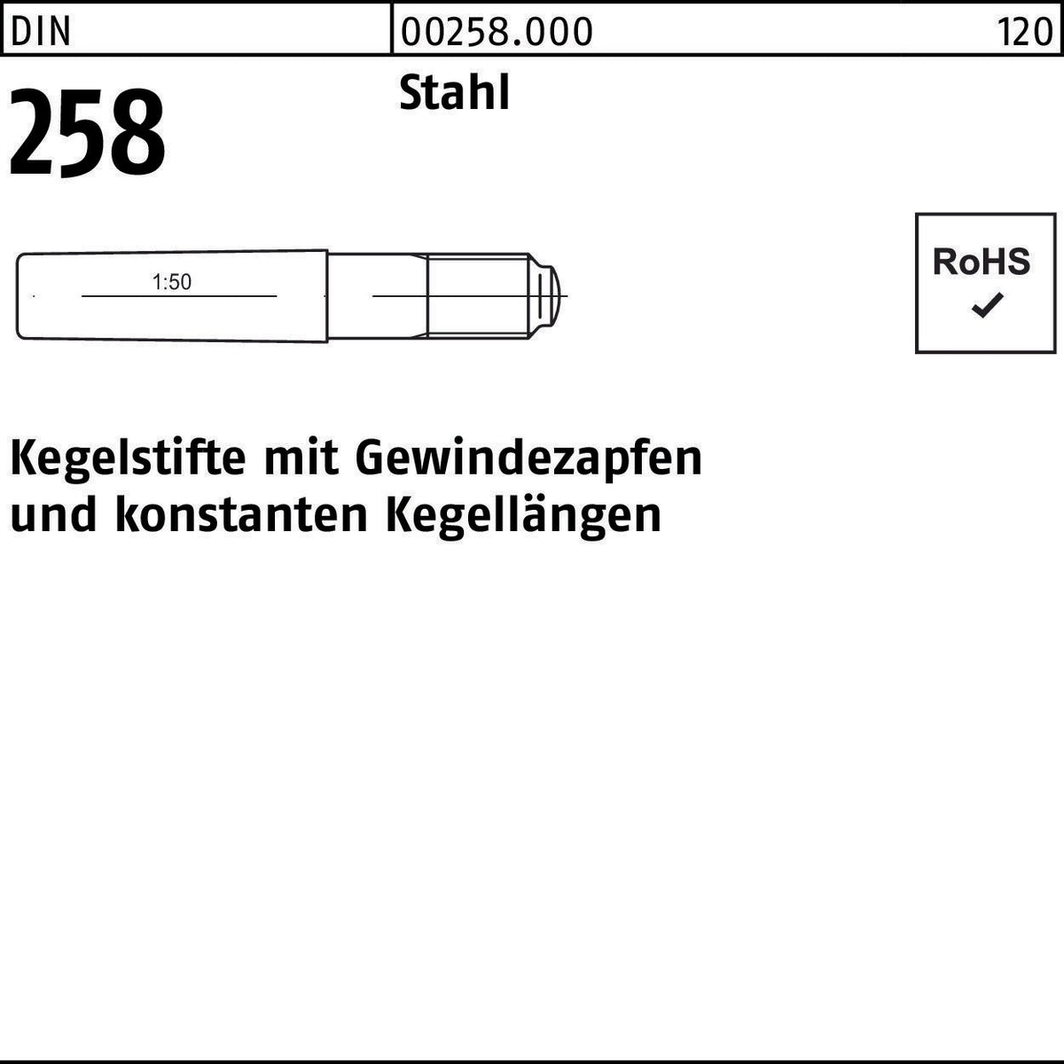 F. REYHER Kegelstifte DIN 258 mit Gewindezapfen 5x40 mm Stahl