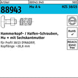 HALFEN Hammerkopfschraube M16x80 mm Mu 8.8 galvanisch verzinkt