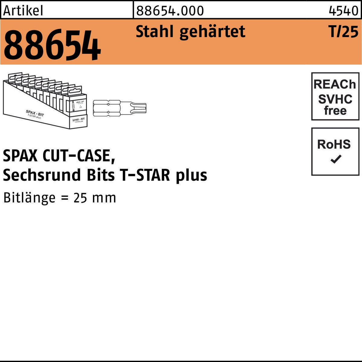 SPAX Bit R 88654 T-Star Plus SW 1/4x25 T 10 Stahl gehärtet