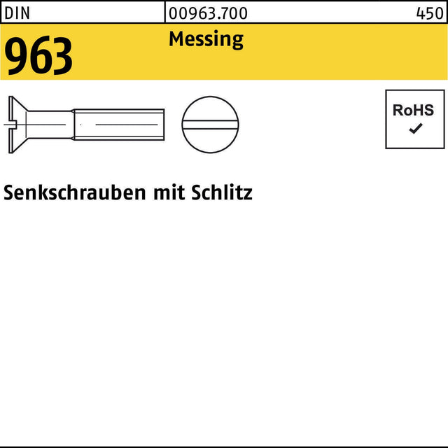 Senkschraube DIN 963 Schlitz M3x4 Messing von F. REYHER – 1000 Stück