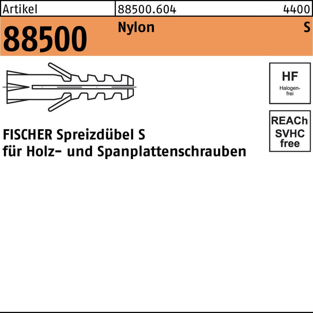 FISCHER Spreizdübel S 4x20/3 Nylon – 200 Stück Dübel R 88500