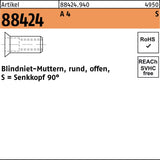 Blindnietmutter R 88424 SEKO M4 /1,5-3,5 Stahl galvanisch verzinkt 500 Stück