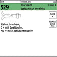 Steinschraube DIN 529 mit Spaltdolle und Sechskantmutter, Mu Stahl, galvanisch verzinkt, 8 x 80 mm