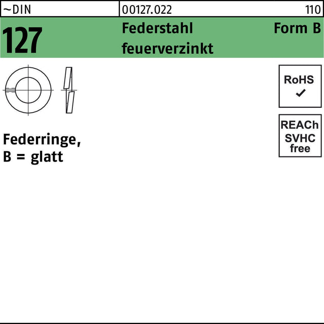 Federringe DIN 127 B 16 mm aus Federstahl, feuerverzinkt, 250 Stück von F. REYHER