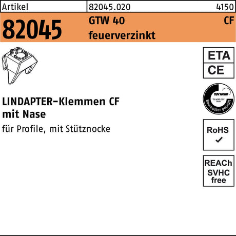 Lindapter Klemme R 82045 GTW 40 CF M12 Sphäroguß feuerverzinkt
