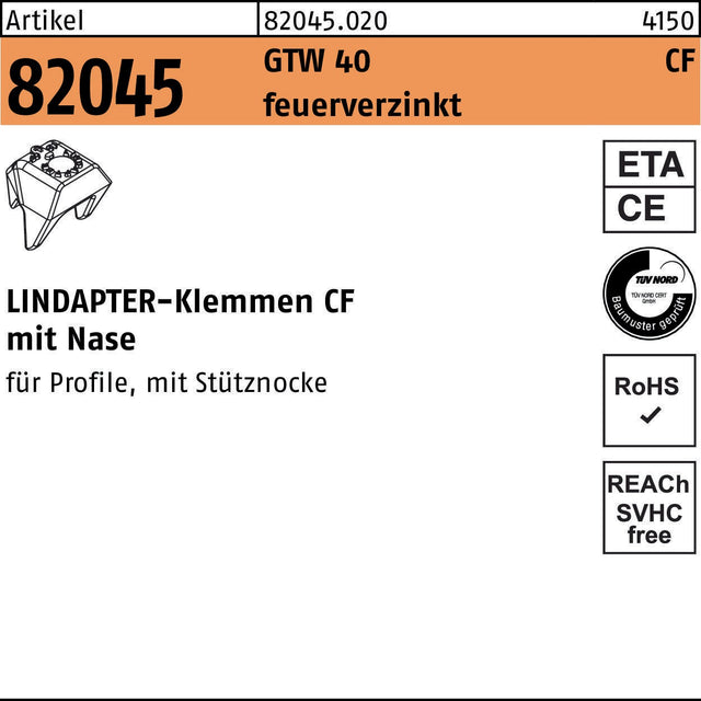Lindapter Klemme R 82045 GTW 40 CF M12 Sphäroguß feuerverzinkt
