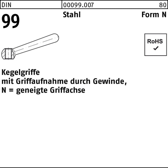 F. REYHER Kegelgriff DIN 99 Form N 50 mm M6 Stahl