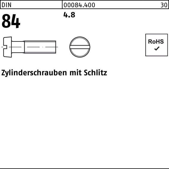 F. REYHER Zylinderschraube DIN 84 mit Schlitz M2x3 4.8 – 2000 Stück