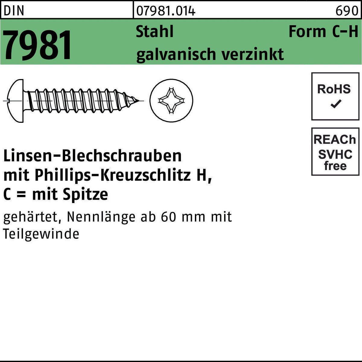 F. REYHER Linsen-Blechschrauben DIN 7981 Stahl verzinkt 2,2x4,5 mm – 2000 Stück