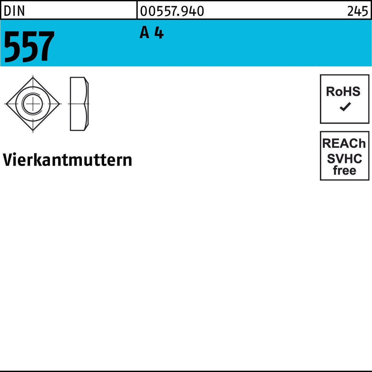 Vierkantmutter DIN 557 M5 von F. REYHER – 100 Stück, Stahl, für vielseitige Verbindungen