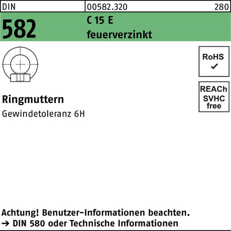 Ringmutter DIN 582 M8 C 15 E feuerverzinkt von F. REYHER – 25 Stück