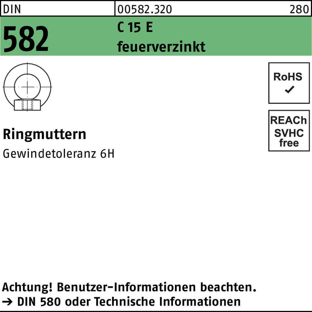 Ringmutter DIN 582 M8 C 15 E feuerverzinkt von F. REYHER – 25 Stück