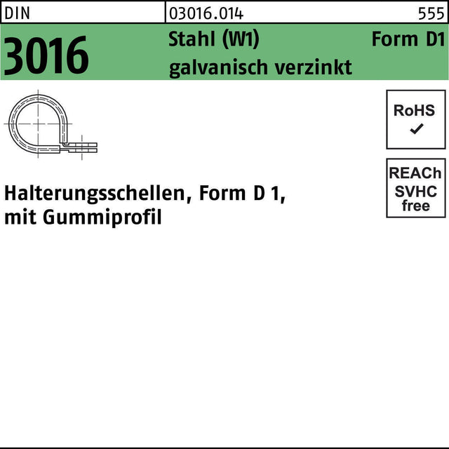 F. REYHER Schelle DIN 3016 mit Gummiprofil 5x12 mm – Stahl galvanisch verzinkt