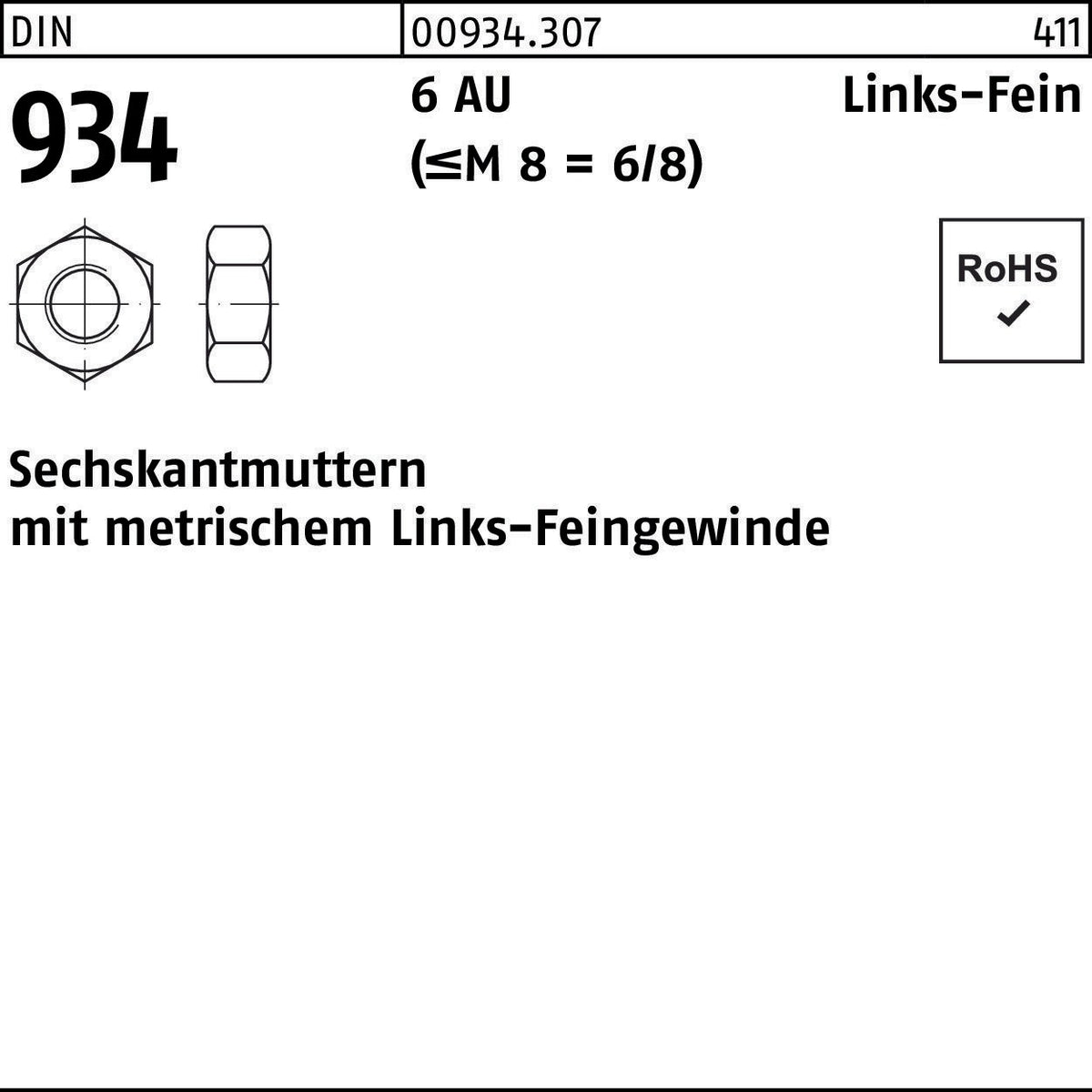Sechskantmutter DIN 934 Links M8x1 -LH von F. REYHER – 100 Stück Automatenstahl