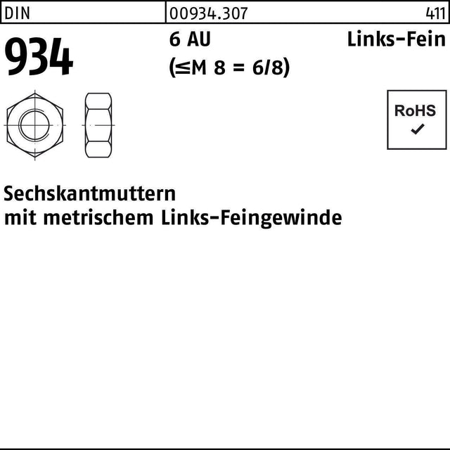 F. REYHER Sechskantmutter DIN 934 Links-Feingewinde M30x2 -LH 6 Automatenstahl