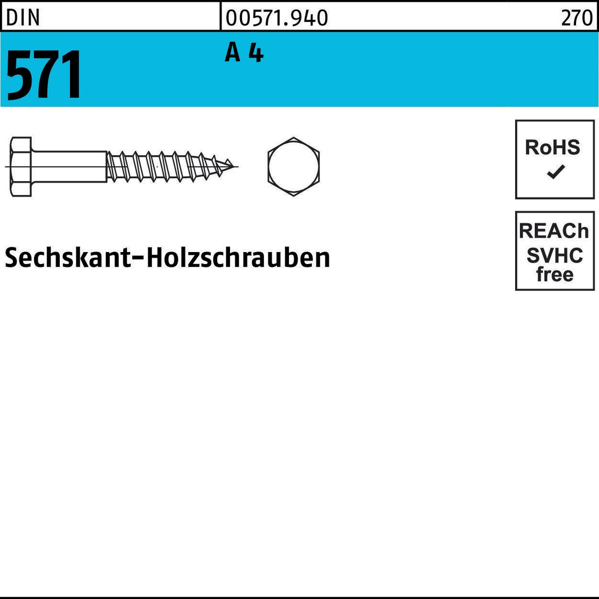 F. REYHER Nchfg. GmbH & Co. KG Sechskantholzschraube DIN 571 12x120 A4 25 Stück