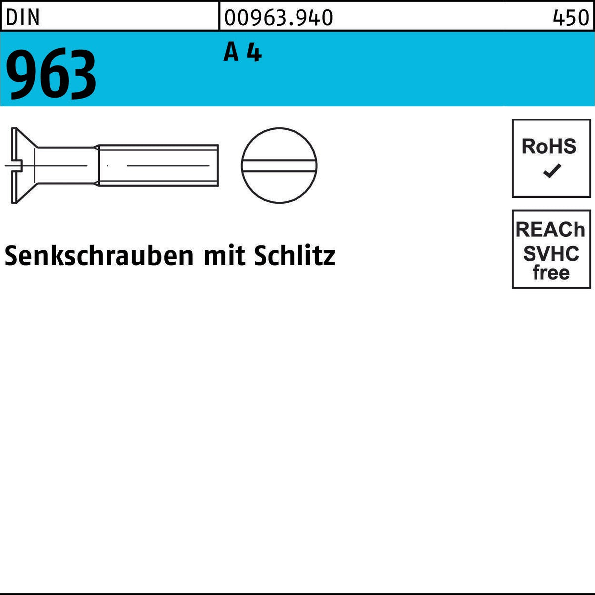 F. REYHER Senkschraube DIN 963 Schlitz M4x25 A4 Edelstahl 500 Stück