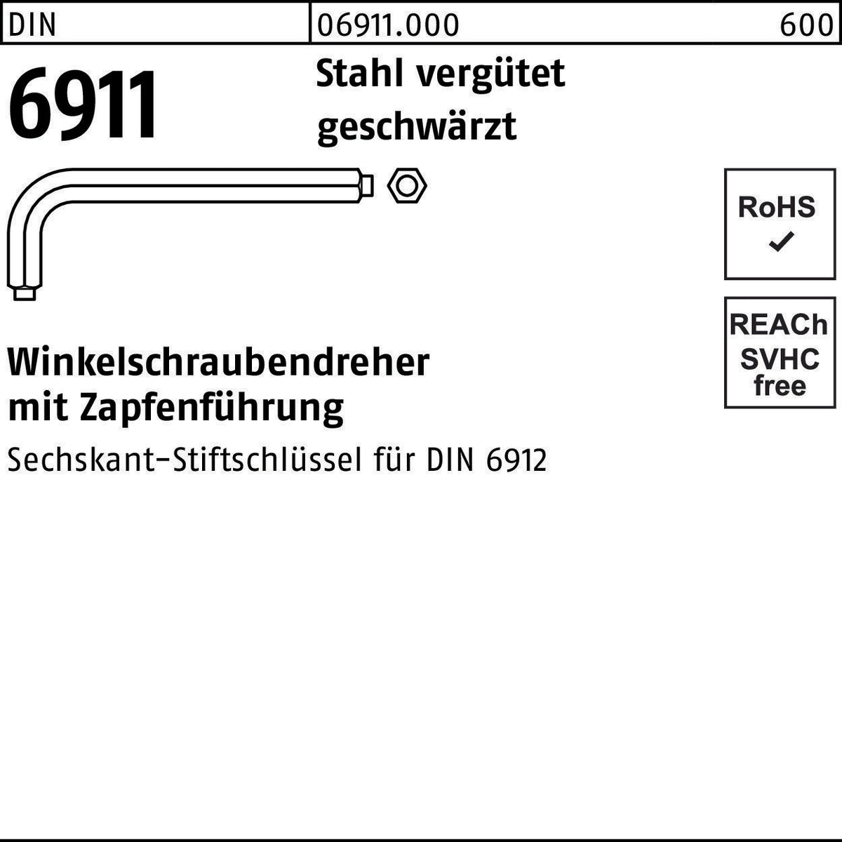 F. REYHER Winkelschraubendreher DIN 6911 6-kant Zapfen SW 5 Stahl vergütet 50 Stk.