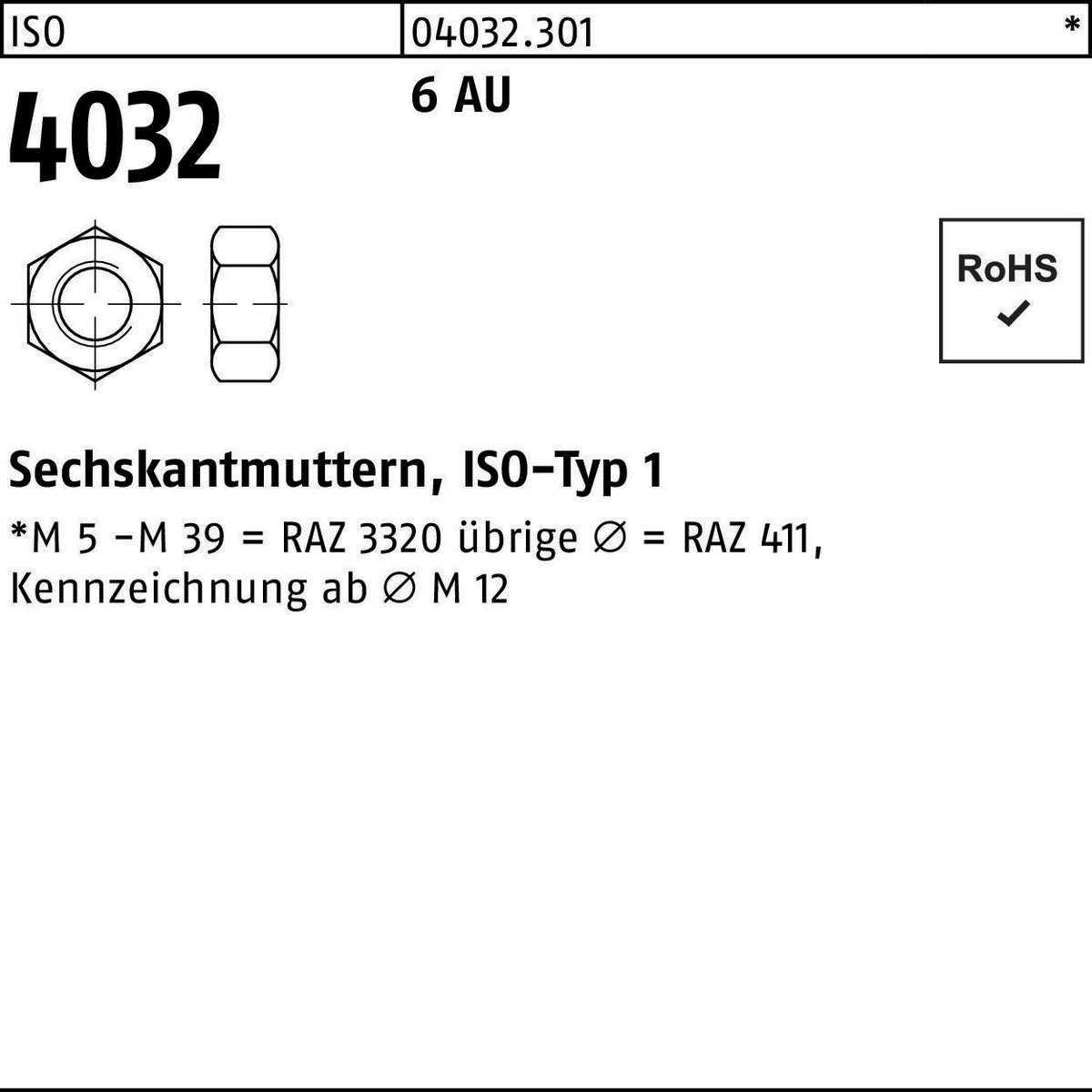 Sechskantmutter ISO 4032 M14 von BUFAB – 100 Stück, Festigkeitsklasse 10