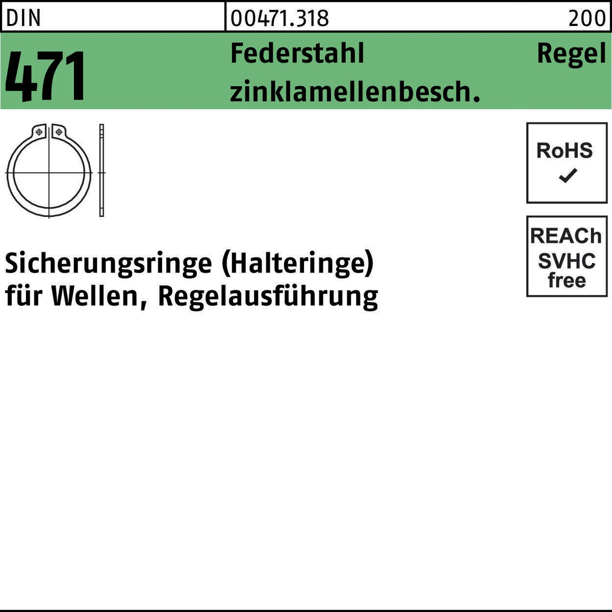 Sicherungsring DIN 471 8 x 0,8 mm Federstahl Regelausführung von F. REYHER – 2000 Stück