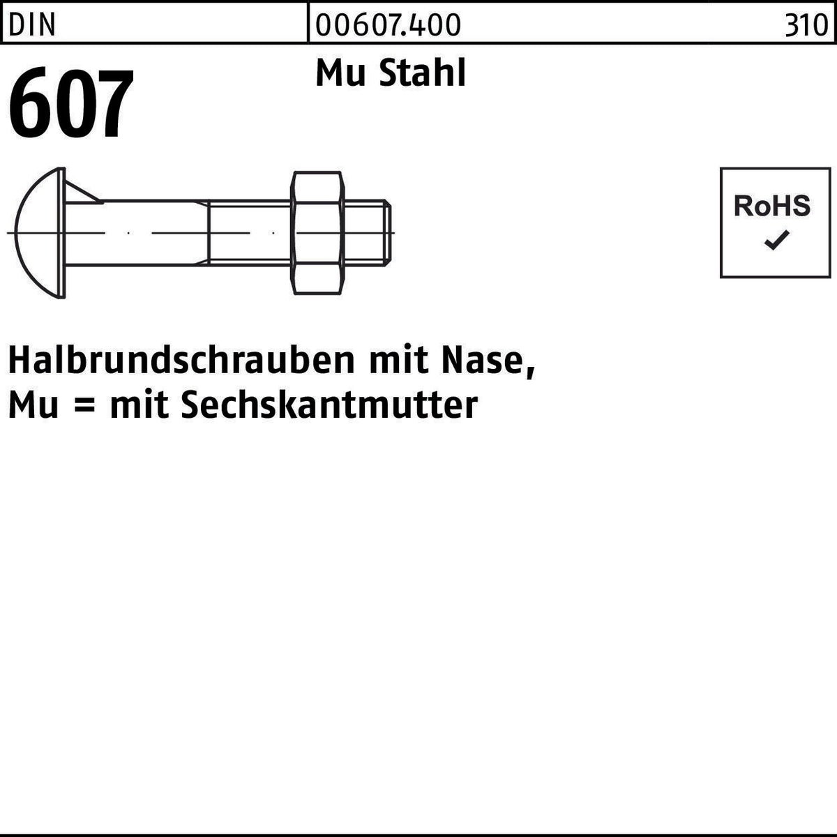 F. REYHER Halbrundschraube DIN 607 mit Nase & Sechskantmutter M8x20 Mu Stahl 4.6 – 200 Stück