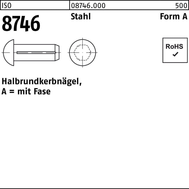 F. REYHER Halbrundkerbnagel ISO 8746 Form A 3x12 mm Stahl
