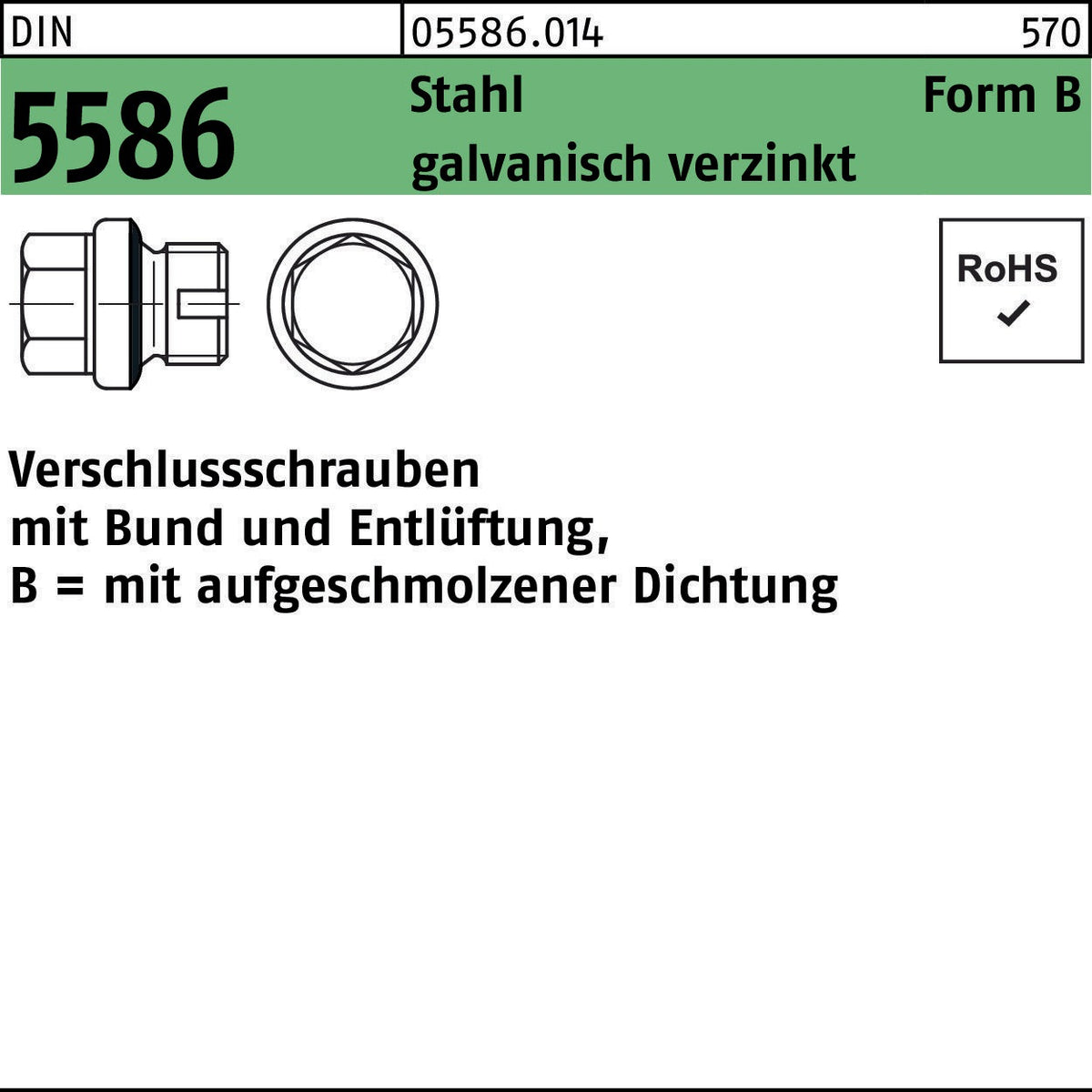 F. REYHER Verschlussschraube DIN 5586 Form B BG 1 1/2 A mit Entlüftung, Stahl verzinkt