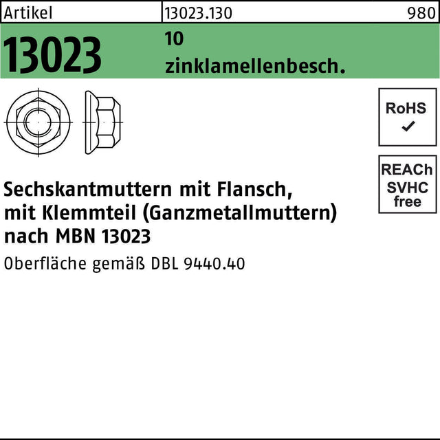 REYHER Sechskantmutter R 13023 mit Flansch M12x1,5 – 200 Stück, zinklamellenbeschichtet