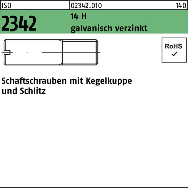 F. REYHER Schaftschraube ISO 2342 M3x6 Kegelkuppe Schlitz 14 H verzinkt 100 Stk.