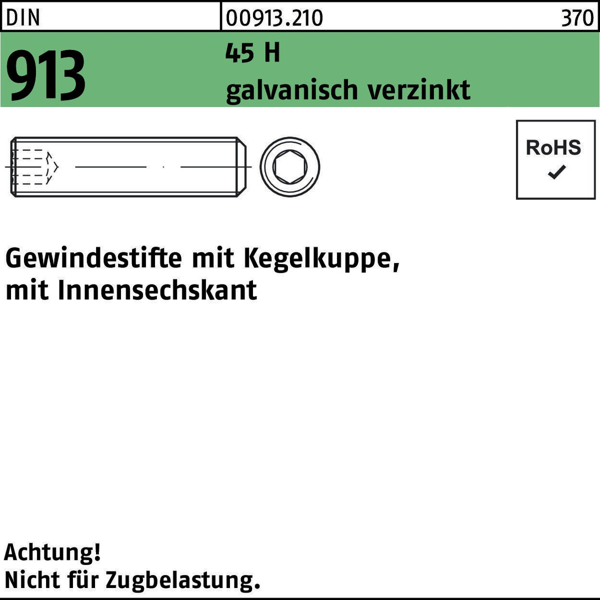 F. REYHER Gewindestift DIN 913 Kegelkuppe Innensechskant M4x20 45 H galvanisch verzinkt 500 Stück